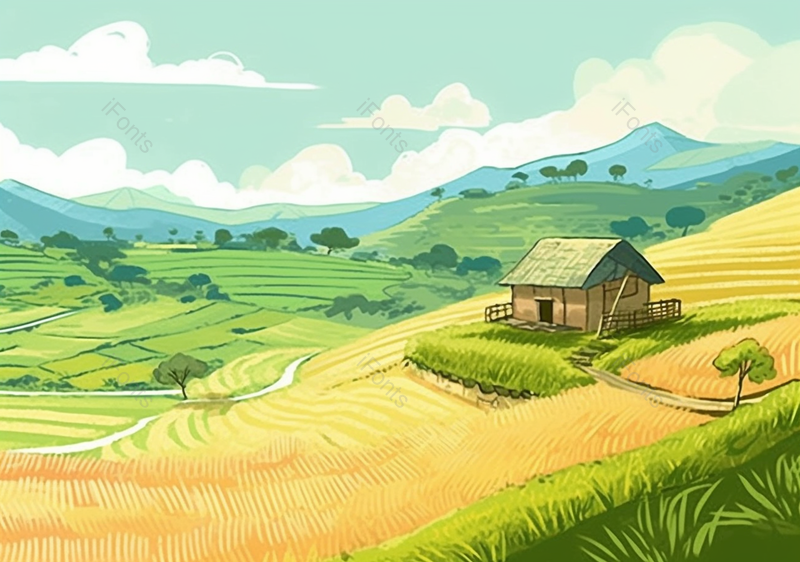 天空农作物梯田插画背景图,插画/手绘图,插画/手绘图库,插画/手绘图下载,插画/手绘